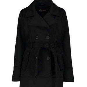 BIG CHILL | Black Double-Breasted Belted Fleece Trenchcoat (Size: M)